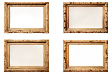 Set of Four Wooden Frames on White Background. On a White or Clear Surface PNG Transparent Background..