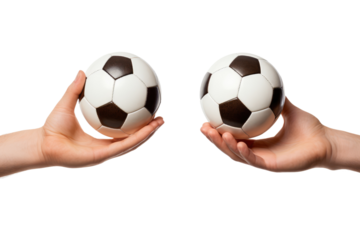 Two Hands Holding a Soccer Ball on a White Background. On a White or Clear Surface PNG Transparent Background..