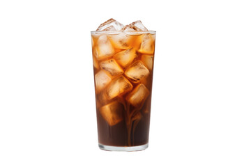 Glass of Iced Brown Drink. On a White or Clear Surface PNG Transparent Background..