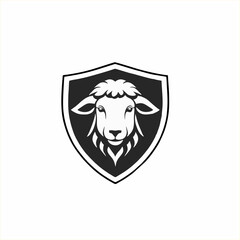 sheep animal head logo in shield, minimalist, modern illustration design.