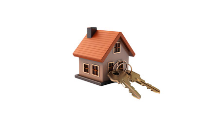 Small House With Keys in Front. On a White or Clear Surface PNG Transparent Background..