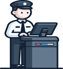 character image illustration of office machine operator in work uniform, png