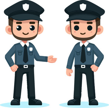 Illustration character image of a security officer in full uniform, png