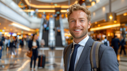 Businessman in the airport before boarding.
