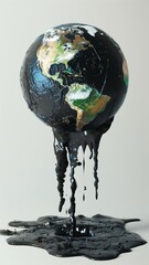 Earth submerged in a torrent of viscous black oil, symbolizing ecological oil crisis and urgent need for environmental sustainable practices to safeguard our planet's delicate ecosystems