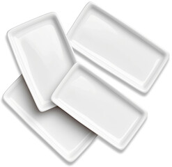 Empty rectangular plates, White ceramics plates, View from above isolated.