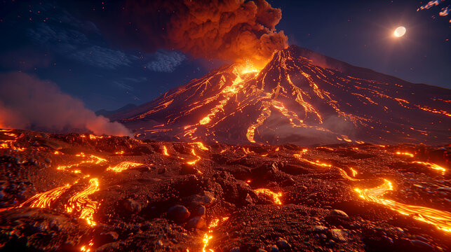 Surreal image of an erupting volcano.