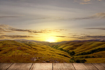 Wooden floor with mountain view