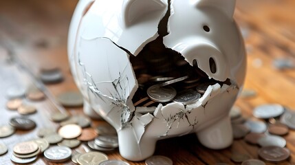 Fractured Piggy Bank Symbolizing Financial Loss and Vulnerability in Savings
