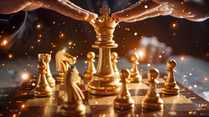 Golden Chess King Crowned in Ceremonial Gesture Symbolizing Leadership and Accomplishment