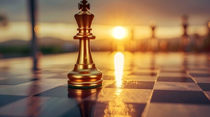 Golden Chess King at Dawn - A Symbolic Start to a Thriving Business Venture