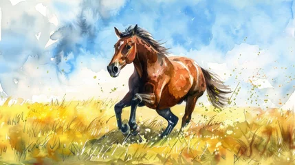 Rolgordijnen Energetic Horse Running in Field © Yana