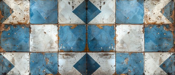 Vintage Blue Rusty Ceramic Tiles Texture