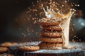 Stack of Cookies Poured With Milk