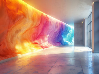 Colorful Abstract Fabric Wave in Modern Gallery Space
