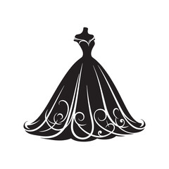 Opulent Ball Gown Silhouette Ensemble - Crafting Shadows of Opulence and Grandeur with Ball Gown Illustration - Minimallest Ball Gown Vector
