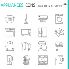Home appliances line icon set, household vector collection, logo illustrations, house equipment symbols vector icons, outline style pictogram pack, editable stroke icons.