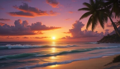 Fototapeta na wymiar End of Day at the Beach: Tropical Sky Colors