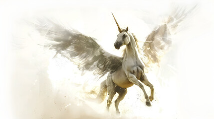 Oil Painting Of Magical white pegasus