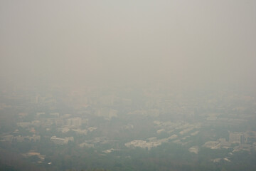Toxic dust, air pollution, dust, PM 2.5, landscape image covered with toxic dust in Chiang Mai Province, Thailand. Toxic dust that is dangerous to health