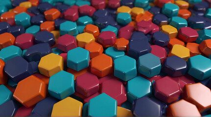 Obraz premium pink blue yellow geometric shape pattern colorful 3d render scene. generative.ai