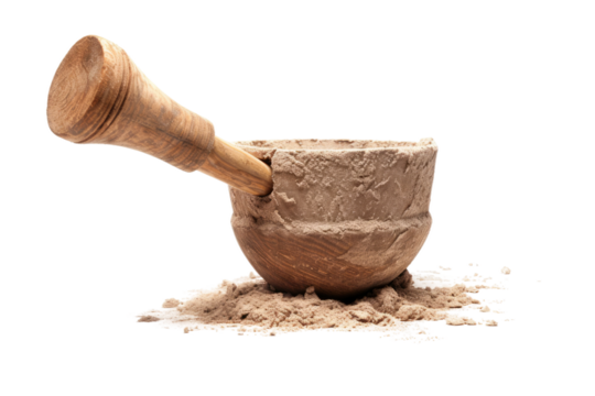 Wooden Mortar and Pestle on White Background. On a White or Clear Surface PNG Transparent Background..