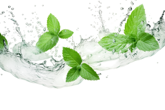 Green Leaves Floating in Water. On a White or Clear Surface PNG Transparent Background..