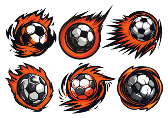 Collection of soccer ball logos, football logo, goal logo. Vector design, brand, mascot.