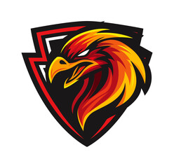 Phoenix in a shield logo. Vector design, brand, mascot.