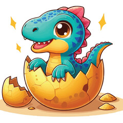 Obraz premium vector Cartoon baby spinosaurus hatching from egg
