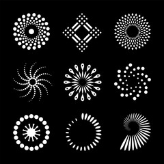 Design Elements Set. Abstract White Icons on Black Background.  - 762986500