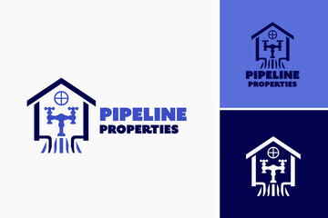Pipeline Properties Plumbing logo, Pipes intertwining with a house silhouette, representing plumbing solutions for properties. Ideal for plumbing companies or real estate agencies