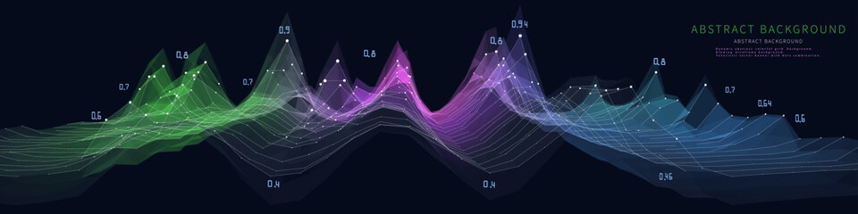 Abstract  background noisy polygonaly graph  in net from dots and lines and data on dark blue. Technology wireframe concept data plexus in virtual space. Banner for business, science and technology da