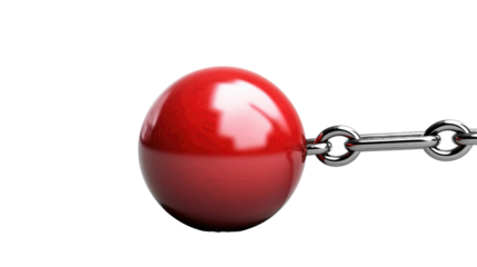 Red Ball Attached to Chain. On a White or Clear Surface PNG Transparent Background..