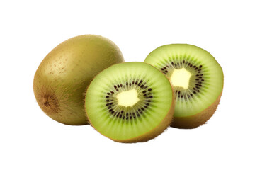 Obraz premium Kiwi Fruit Halves on White Background. On a White or Clear Surface PNG Transparent Background..