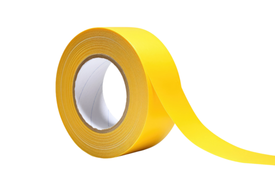 Roll of Yellow Tape on White Background. On a White or Clear Surface PNG Transparent Background..