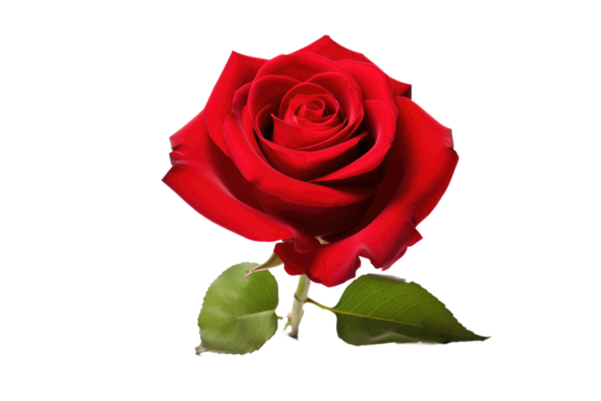 Single Red Rose on White Background. On a White or Clear Surface PNG Transparent Background..