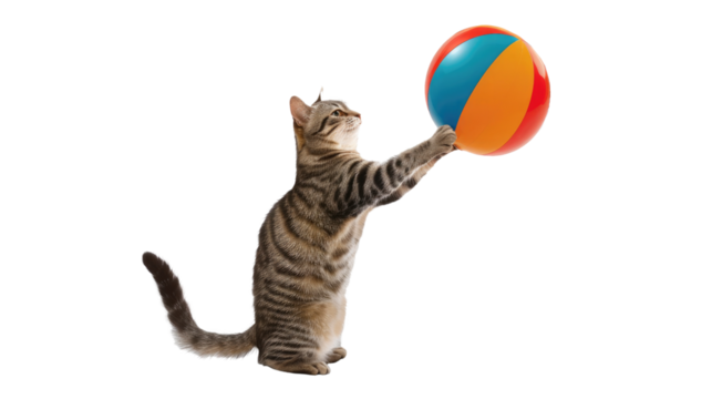  Cat Playing with a Beach Ball Isolated On Transparent Background