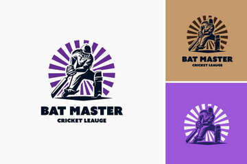 Bat Master Cricket League Logo Template symbolizes expertise and excitement, tailored for cricket leagues and tournaments.
