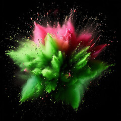 A green powder explosion on black background.