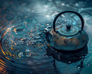 Capture the essence of serenity and tranquility with a close-up shot of a teapot brewing tea - obrazy, fototapety, plakaty