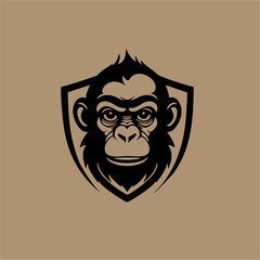 monkey animal head logo in shield, minimalist, modern illustration design.