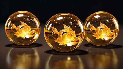 set of seven golden crystal balls with stars