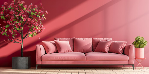 Modern maroon living room design with sofa