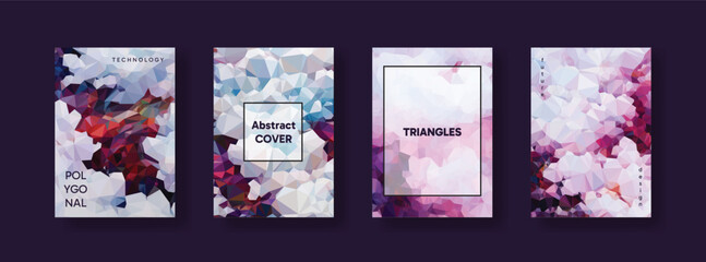 Low poly vertical abstract colorful flyers, collections of A4 size covers, set backgrounds