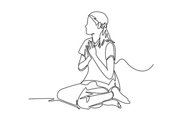 Simple continuous line drawing traditional culture icon. Picture of young Myanmar girl in a traditional welcoming gesture. Simple line. International Traditional Culture minimalist concept.