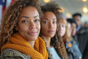 Diverse Group Waiting to Vote at Polling Station