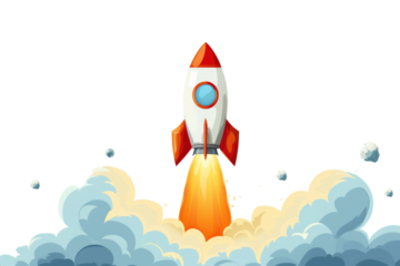 Cartoon rocket space ship take off, isolated on transparent