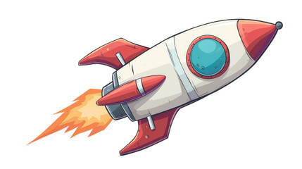 Cartoon rocket space ship take off, isolated on transparent