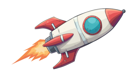 Cartoon rocket space ship take off, isolated on transparent